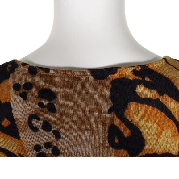Joseph A Top Womens L Sweater Silk Blend Animal Print Brown Multi V Neck Stretch - Picture 7 of 10